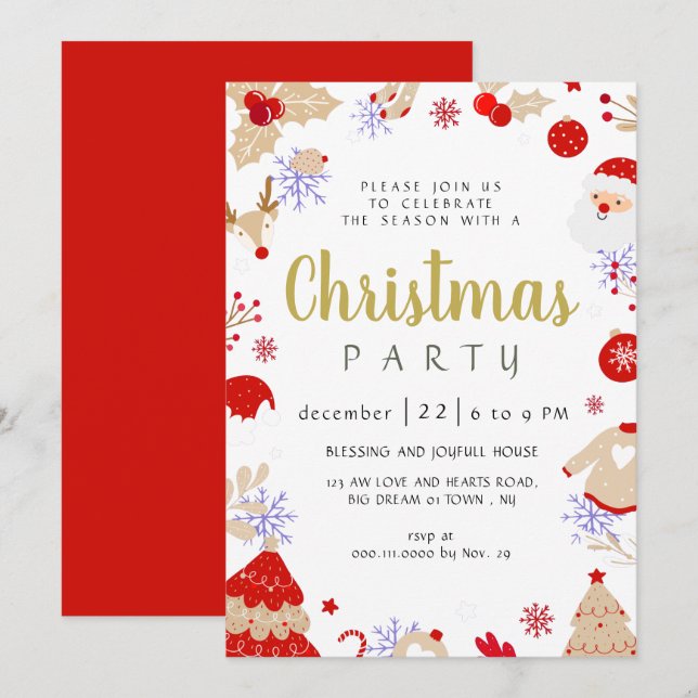 Convites Elegant Winter Traditional Christmas Party (Frente/Verso)