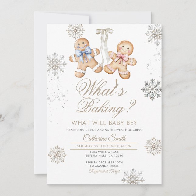 Convites Elegant Winter What’s Baking Gender Reveal (Frente)