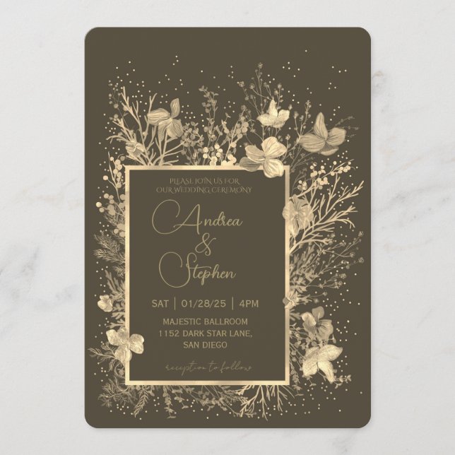Convites Elegant Wintry Foliage Winter Wedding (Frente)