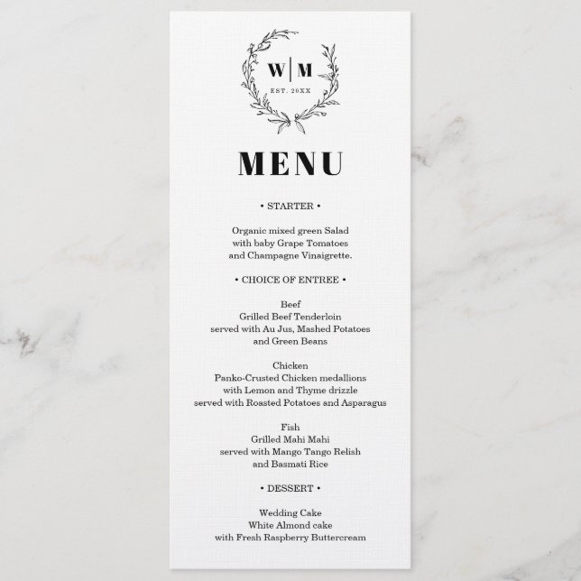 Convites Elegant Wreath Monogram Wedding Menu (Frente)