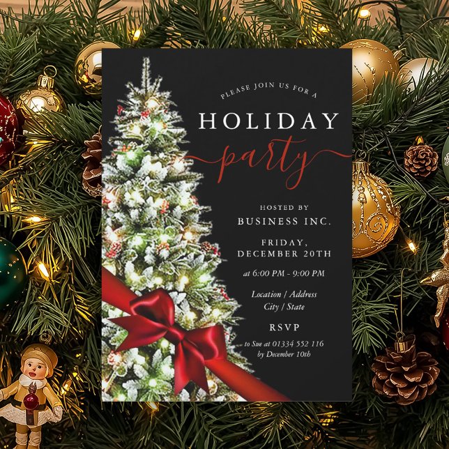Convites Elegant Xmas Tree Bow Corporate Holiday Party  (Elegant Xmas Tree Bow Corporate Holiday Party Invitation)