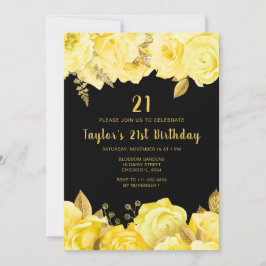 Convites Elegant Yellow and Gold Flowers Birthday Party