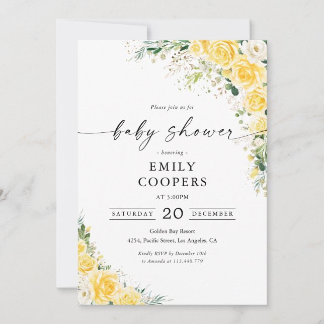 Convites Elegant Yellow Baby Shower Invitation (Frente)