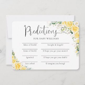 Convites Elegant Yellow Baby Shower Predictions Card