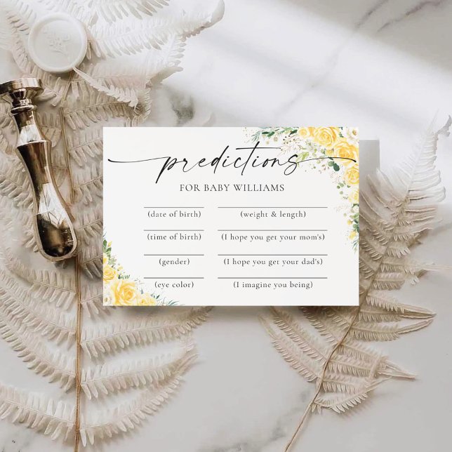 Convites Elegant Yellow Baby Shower Predictions Card (Criador carregado)