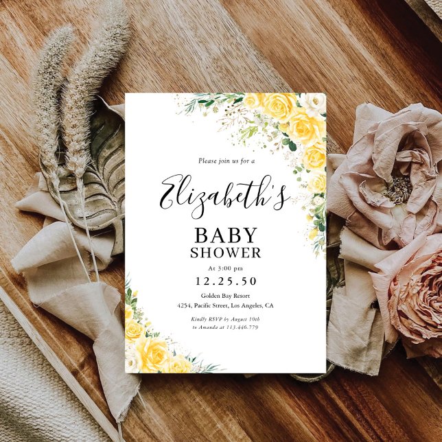 Convites Elegant Yellow Floral Baby Shower Invitation (Criador carregado)