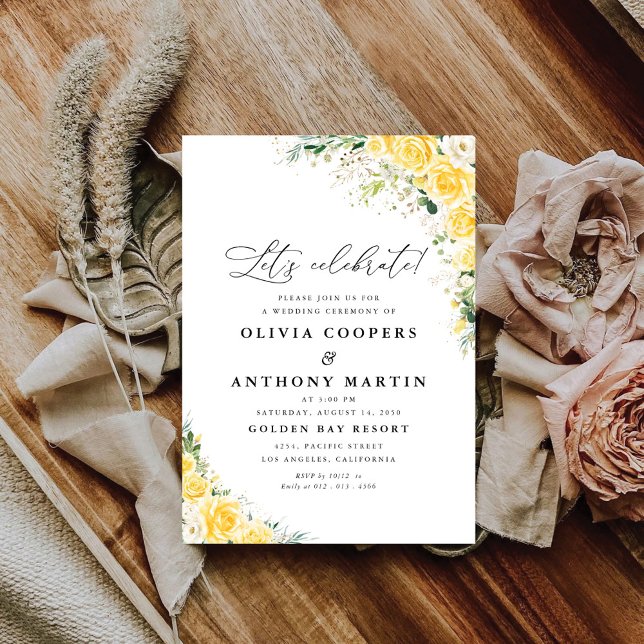 Convites Elegant Yellow Floral Wedding Invitation (Criador carregado)