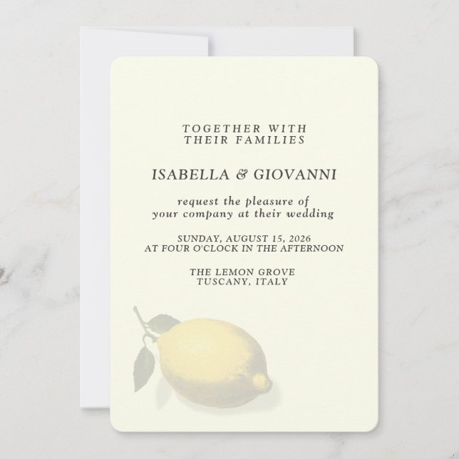 Convites Elegant Yellow Lemon Tuscany Wedding (Frente)