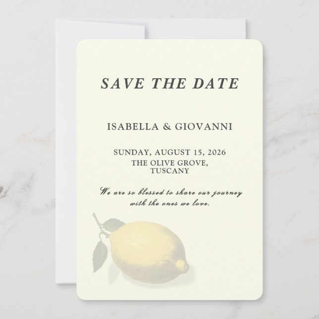 Convites Elegant Yellow Lemon Tuscany Wedding Save The Date (Frente)