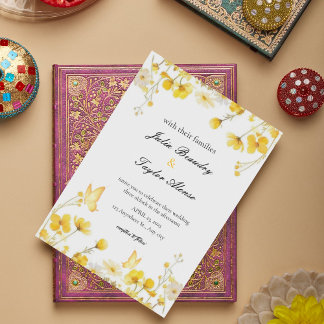 Convites Elegant Yellow Rose Wedding Invite