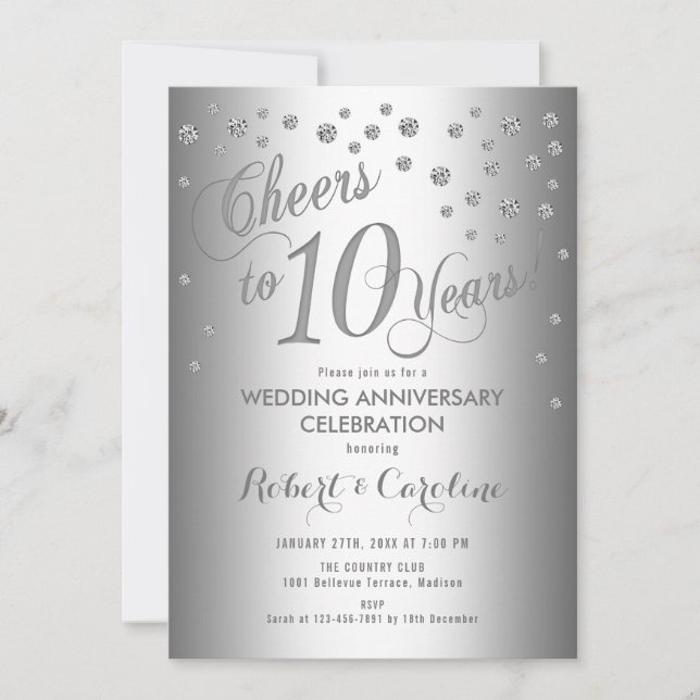 Convites Elegante 10º Aniversário de Casamento - Branco Pra (Frente)