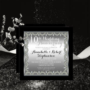 Convites Elegante 10º Aniversário de Prata e Diamantes