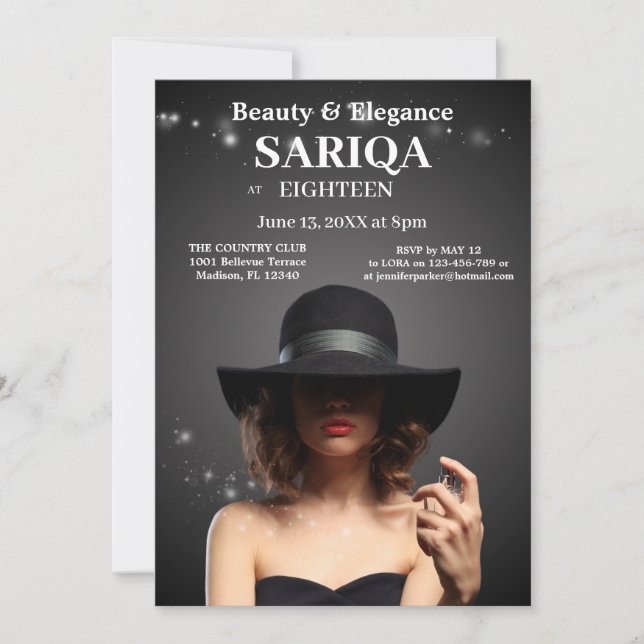 Convites "Elegante 18º Aniversário - Beleza e Graça (Frente)