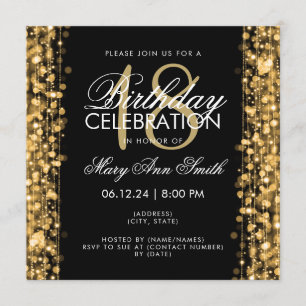 Convites Elegante 18th Festa de aniversário Sparkles Dourad