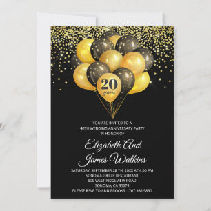 Convites Elegante 20º Aniversário de Casamento Dourado e Pr