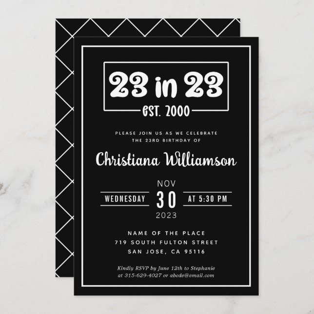 Convites Elegante 23º presente de aniversário 23 em 23 de a (Frente/Verso)