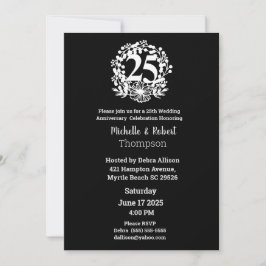 Convites Elegante 25º Aniversário de Casamento Preto Branco