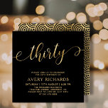 Convites Elegante 30 Dourado Script Black aniversário de 30<br><div class="desc">Chic Black e Dourado Convite para aniversário de 30 anos de 30 Script. Este convite de aniversário moderno modelo apresenta texto "trinta" na moda em uma enorme folha de ouro falso, escrita à mão, escrita à caligrafia (ou tipografia) com caudas de haste, detalhes da festa em cor dourada sobre fundo...</div>