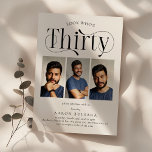 Convites Elegante 3 aniversário de 30 anos de colagem de fo<br><div class="desc">Abraçar a beleza de fazer trinta anos com os nossos elegantes convites para aniversário de 30 anos. Nossos convites luxuosos permitem que você mostre uma colagem de 3 fotos, perfeita para mostrar a evolução do aniversariante/garota ao longo dos anos. Com uma cara tirada dos olhos e um modelo minimalista personalizável,...</div>