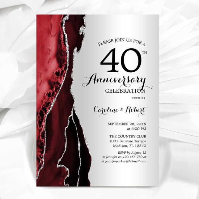 Convites Elegante 40º Aniversário Vermelho Prata (Criador carregado)