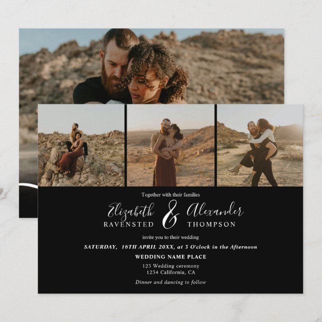 Convites Elegante 4 Fotos modernas do roteiro branco de cas (Frente/Verso)