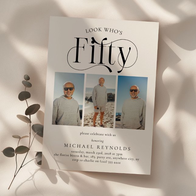 Convites Elegante 50º Aniversário da Colagem de Fotos 53 (Criador carregado)