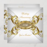 Convites Elegante 50º Aniversário de Casamento Branco Doura<br><div class="desc">Elegante 50º aniversário de casamento Festa Dourada Branca,  Aniversário,  Convite de festas de Celebração. Personalize com seus próprios detalhes.</div>