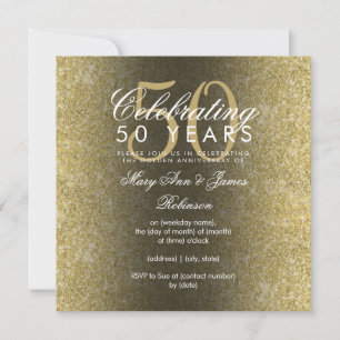 Convites Elegante 50º Aniversário de Casamento Dourado Bril