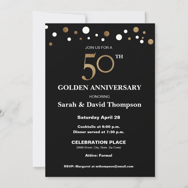 Convites Elegante 50º aniversário de casamento dourado e pr (Frente)