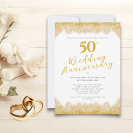 Convites Elegante 50º Aniversário de Casamento Faux Dourada