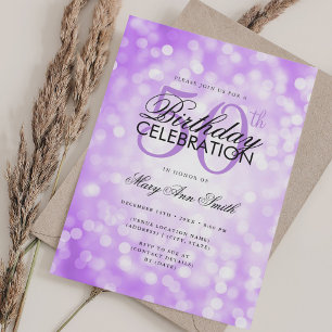 Convites Elegante 50º Aniversário - Glam Purple Shimmer Lig