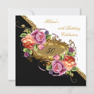 Convites Elegante 50º Aniversário Lilás Rosa Dourado Branco