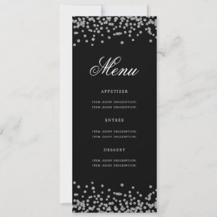 Convites Elegante 50º Aniversário Menu Silver Black Confett