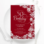 Convites Elegante 50º Aniversário Rosas de Prata Vermelha<br><div class="desc">Floral vermelho prateado 50º convite de aniversário. Design elegante com rosas, folha de ouro falsa e letra de script de tipografia. A Trendy convida o cartão perfeito para uma festa de na moda. Pode ser personalizado para qualquer idade. Personalize com seus próprios detalhes. Impressos convites Zazzle ou modelo de impressão...</div>