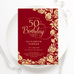 Convites Elegante 50º aniversário, Rosas Dourados