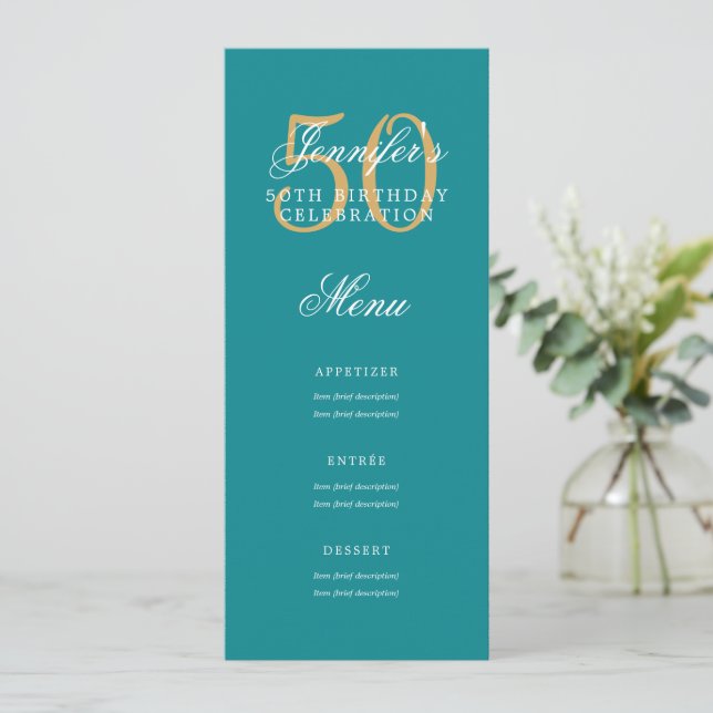 Convites Elegante 50º Festa de aniversário Menu Dourado Tea (Em pé/Frente)