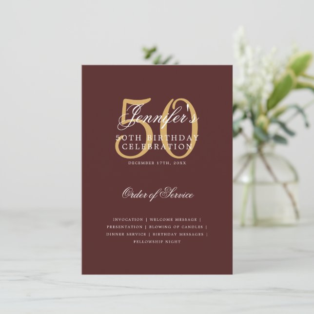 Convites Elegante 50º Programa de Aniversário Dourado Menu  (Em pé/Frente)