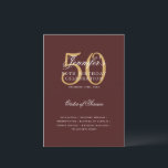 Convites Elegante 50º Programa de Aniversário Dourado Menu<br><div class="desc">Design de Elegante "Programa de Festa de aniversário   Menu" com um programa de tipografia sofisticado no Dourado & Burgundy com texto personalizado.</div>