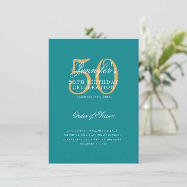 Convites Elegante 50º Programa de Aniversário Dourado Menu  (Em pé/Frente)
