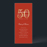 Convites Elegante 50º Programa Dourado Menu Vermelho Obriga<br><div class="desc">Design de "Programa de Festa de aniversário" elegante com tipografia formal de script em Dourado e vermelho com programa personalizado menu obrigado texto.</div>