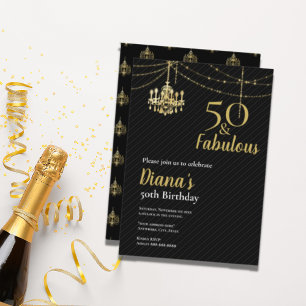 Convites Elegante 50 e Fab 50º Ouro de aniversário Chandeli