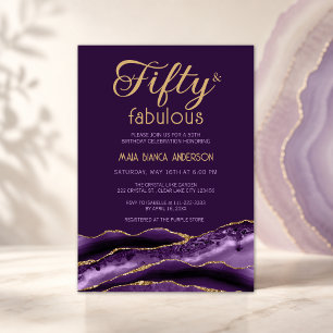 Convites Elegante 50 e Fabuloso 50º Aniversário Agato Roxo