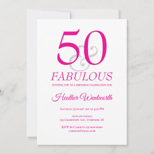 Convites Elegante 50 e Fabuloso Aniversário de 50 anos Rosa
