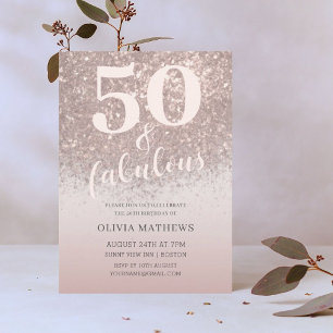 Convites Elegante 50 & Fabuloso Aniversário Brilho em Rose