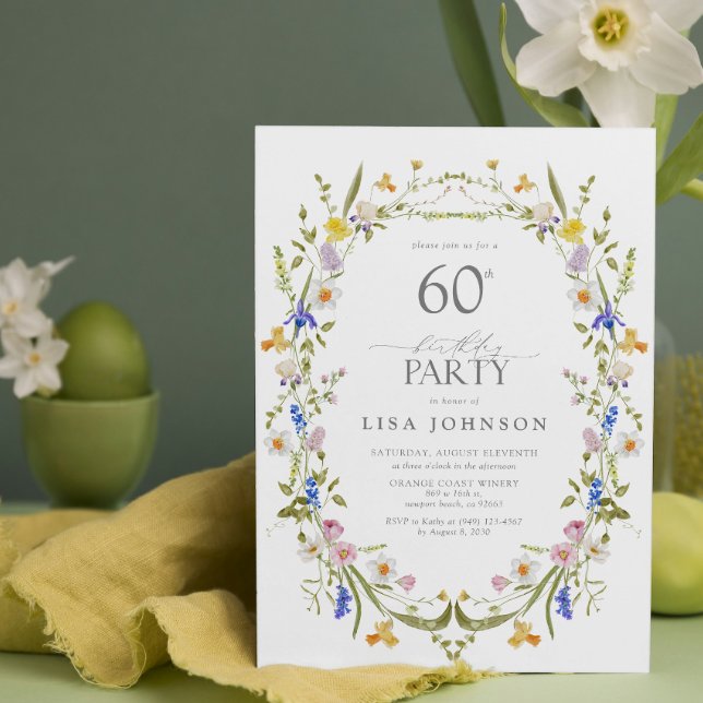 Convites Elegante 60ª Festa de aniversário Floral Watercolo (Easily personalize this beautiful birthday invitation for a memorable milestone!)