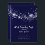 Convites Elegante 60º aniversário Estrelas Marinho Azul<br><div class="desc">Elegantes estrelas cintilantes prateadas se espalham por um fundo profundo do céu azul à meia-noite,  estas convites de aniversário são perfeitas para qualquer comemoração etária ou mudam a redação para sua ocasião especial. CORRESPONDENDO a itens na nossa loja.</div>