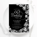 Convites Elegante 60º aniversário Rosas de Prata Negra<br><div class="desc">Floral prateado preto 60º convite de aniversário. Design elegante com rosas, folha de falso prata e letra de script de tipografia. A Trendy convida o cartão perfeito para uma festa de na moda. Pode ser personalizado para qualquer idade. Personalize com seus próprios detalhes. Impressos convites Zazzle ou modelo de impressão...</div>