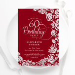 Convites Elegante 60º Aniversário Rosas de Prata Vermelha<br><div class="desc">Floral vermelho prateado 60º convite de aniversário. Design elegante com rosas, folha de falso prata e letra de script de tipografia. A Trendy convida o cartão perfeito para uma festa de na moda. Pode ser personalizado para qualquer idade. Personalize com seus próprios detalhes. Impressos convites Zazzle ou modelo de impressão...</div>