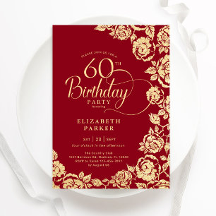 Convites Elegante 60º aniversário, Rosas Dourados