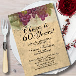Convites Elegante 60º aniversário Vintage Saúde para 60 ano<br><div class="desc">Esta elegante e original aquarela de vinhedo, é uma que eu pintei de uma viagem ao país do vinho. O pergaminho, fundo estilizado de cortiça lhe dá a aparência e o sentimento perfeitos do vintage do país... perfeito para sua celebração especial! Todo texto pode ser personalizado ou alterado para a...</div>